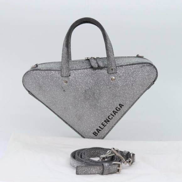 BALENCIAGA Triangle Duffle XS Hand Bag Leather 2way Silver 531048 Auth 74610 - Picture 12 of 16
